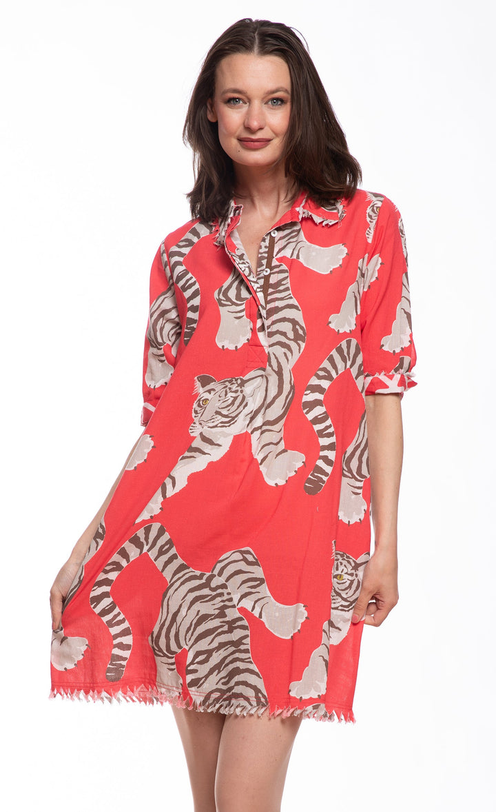 Dizzy-Lizzie Chatham Dress in Pink Tiger Print available at Barbara Katz