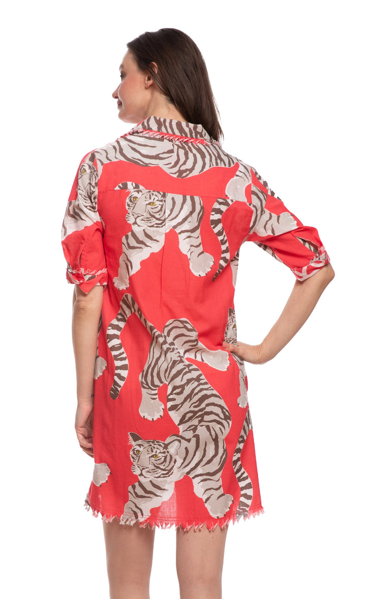 Dizzy-Lizzie Chatham Dress in Pink Tiger Print available at Barbara Katz