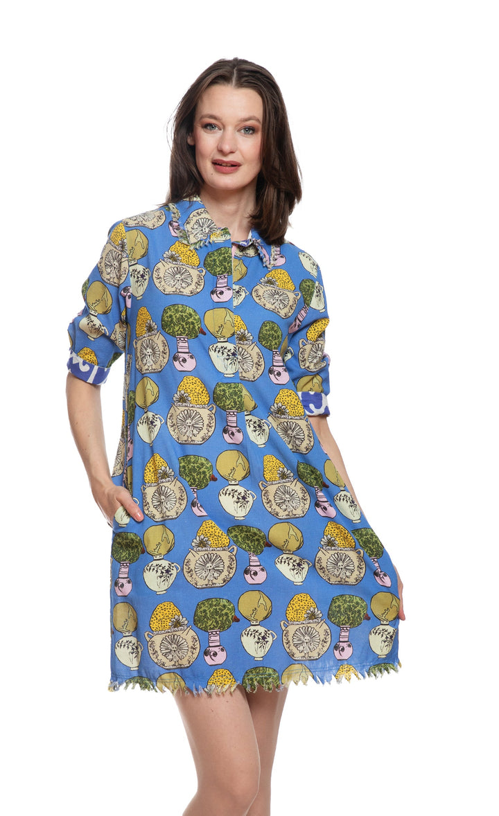 Dizzy-Lizzie Chatham Dress in Blue Pots Print available at Barbara Katz