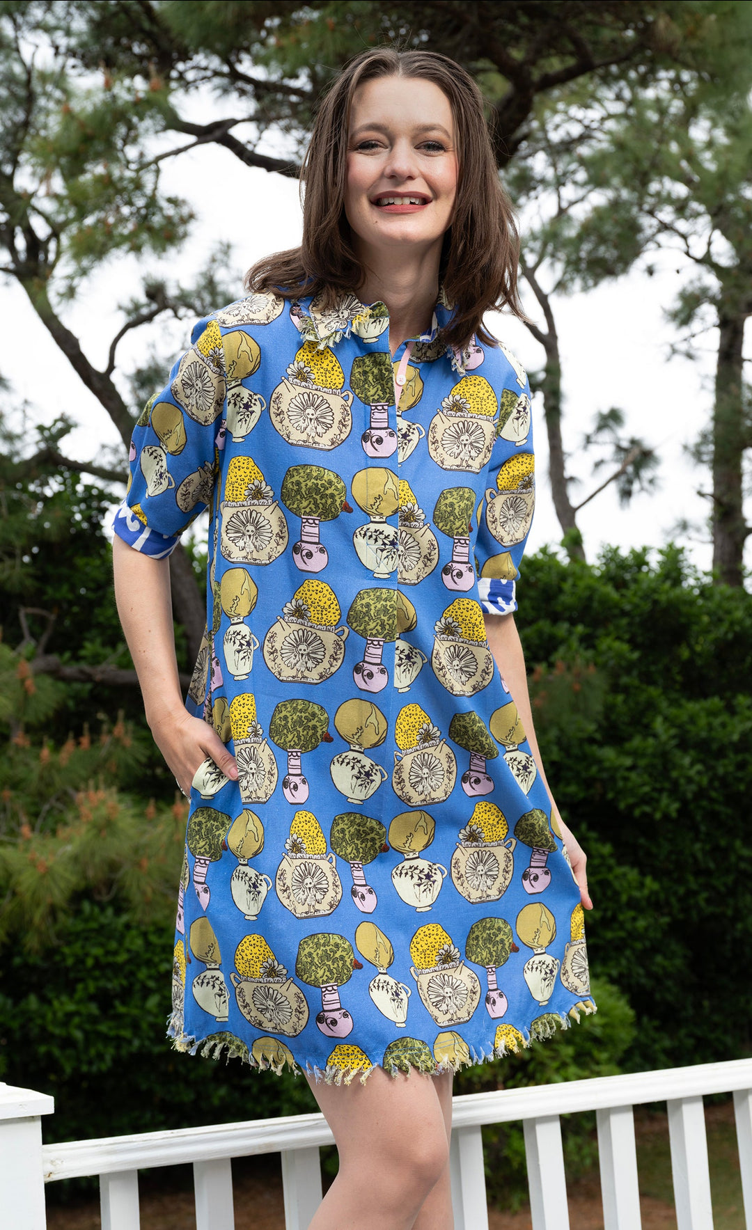Dizzy-Lizzie Chatham Dress in Blue Pots Print available at Barbara Katz