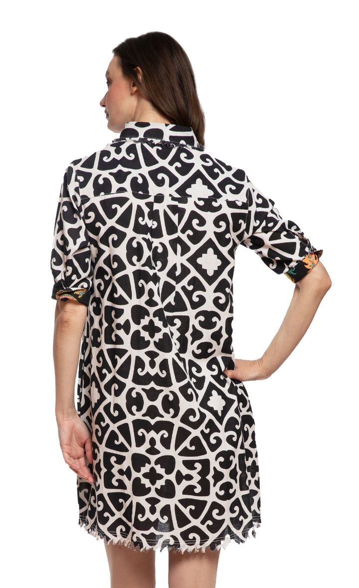 Dizzy-Lizzie Chatham Dress - Black and White Geo Print available at Barbara Katz