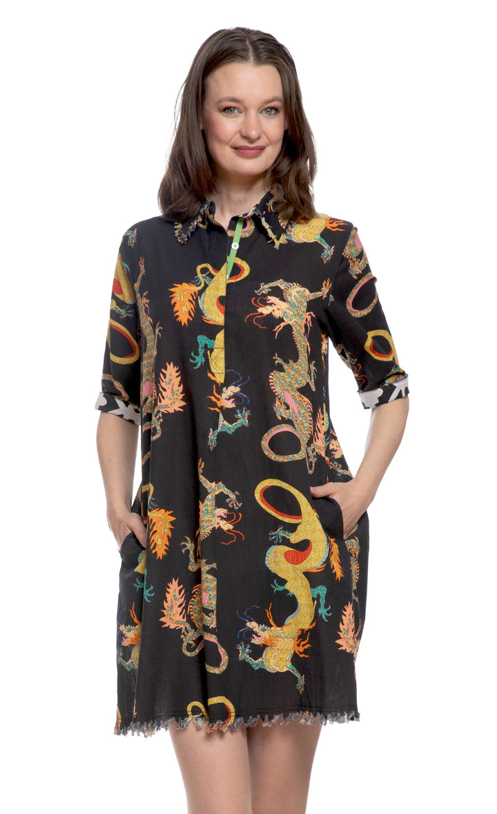 Dizzy-Lizzie Chatham Dress in Black Dragon Print available at Barbara Katz