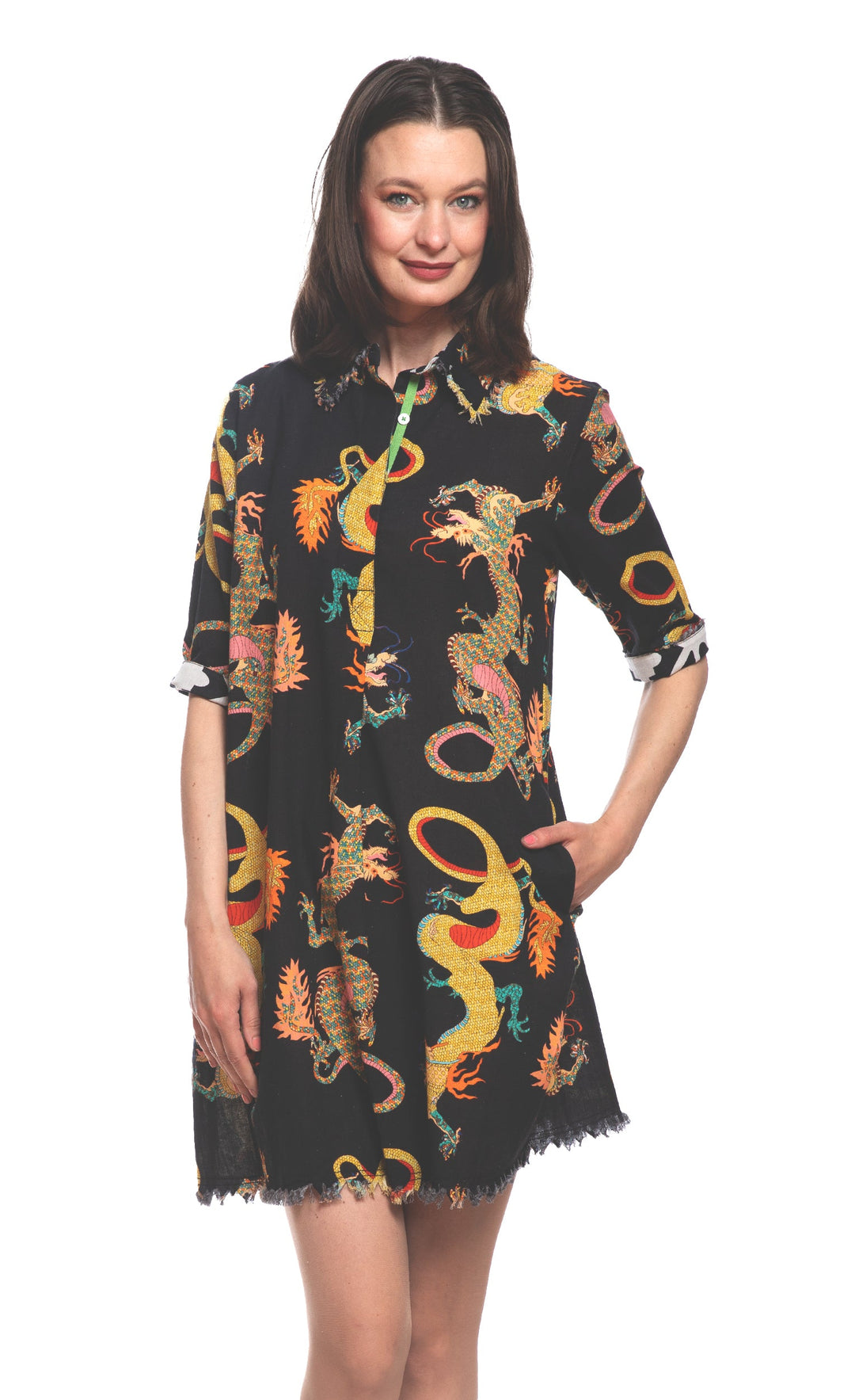 Dizzy-Lizzie Chatham Dress in Black Dragon Print available at Barbara Katz