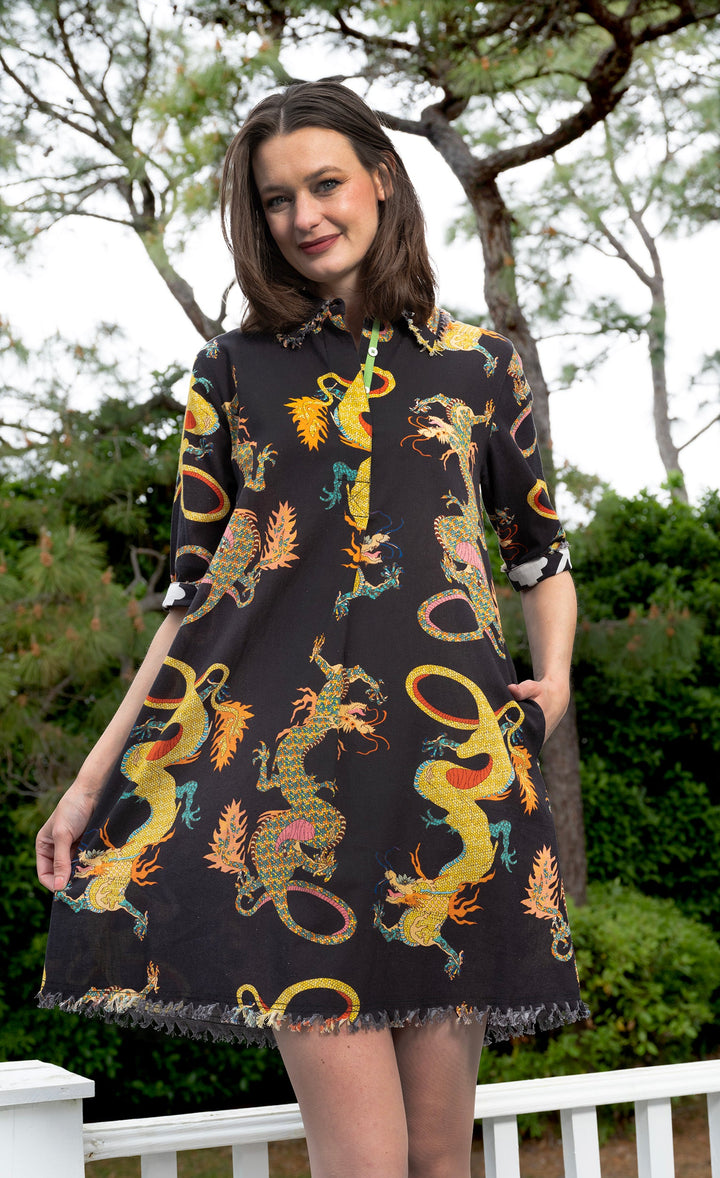 Dizzy-Lizzie Chatham Dress in Black Dragon Print available at Barbara Katz