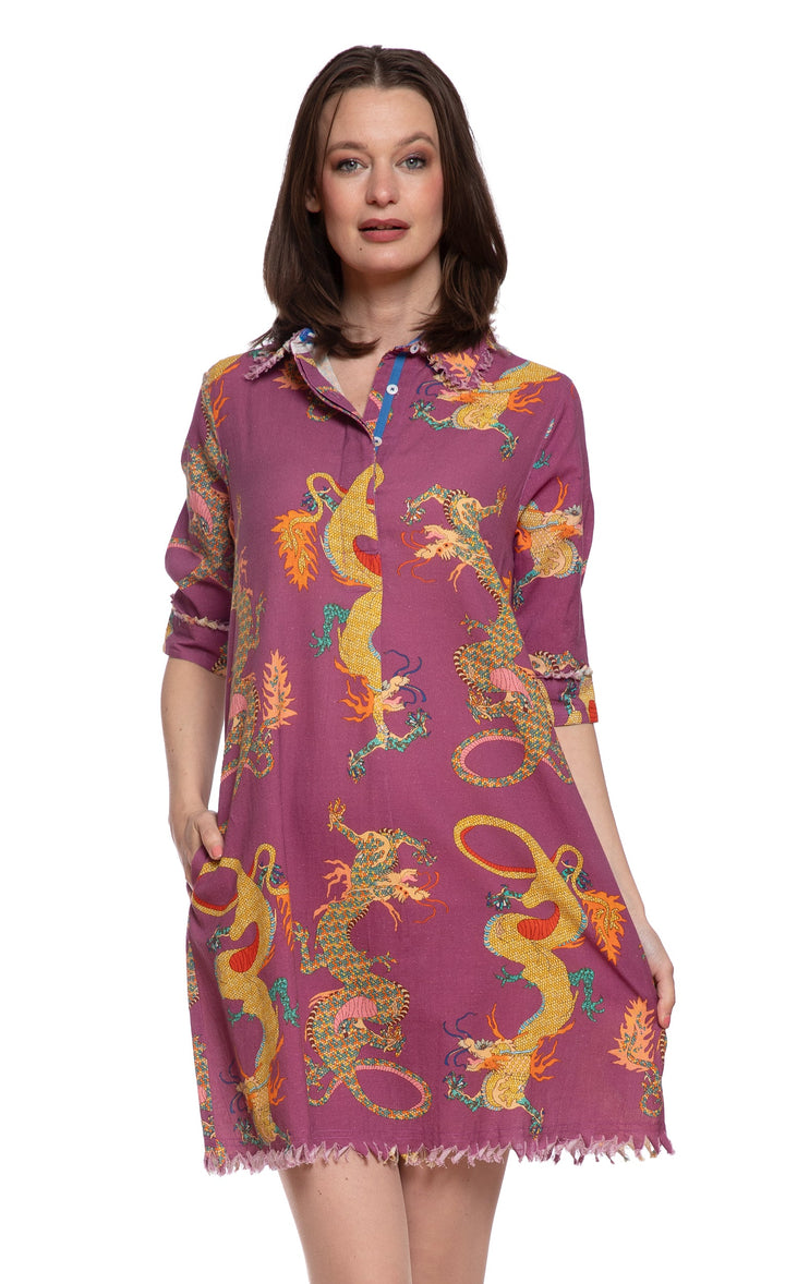 Dizzy-Lizzie Chatham Dress in Violet Dragon Print available at Barbara Katz