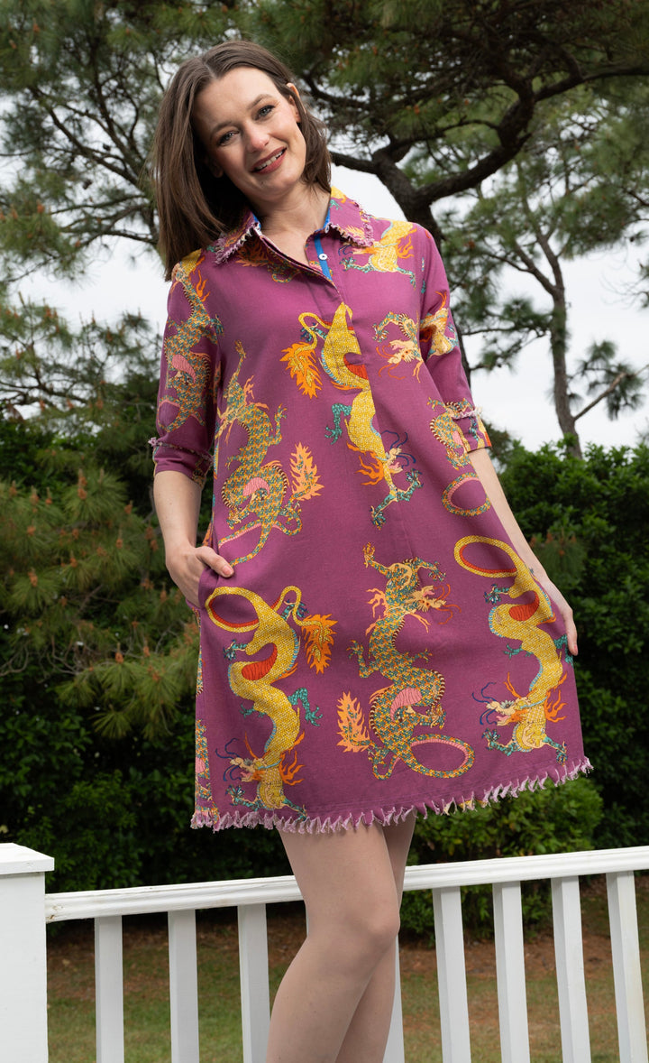 Dizzy-Lizzie Chatham Dress in Violet Dragon Print available at Barbara Katz