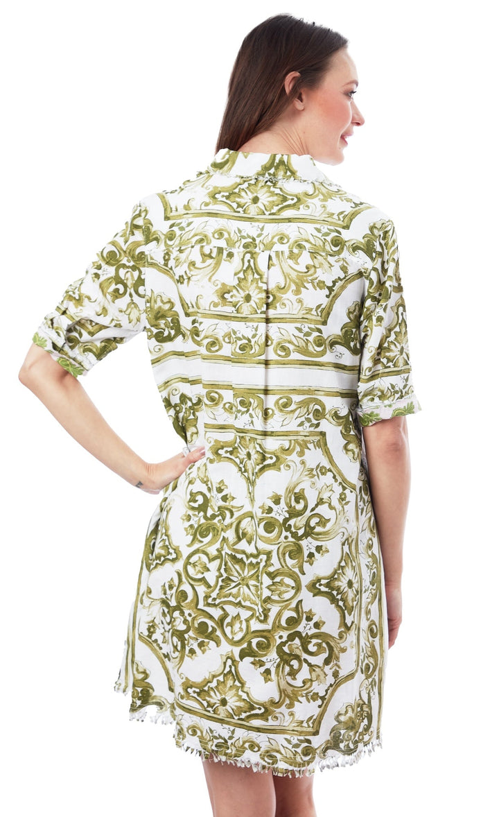 Dizzy-Lizzie Chatham Dress - Green White Tile Print available at Barbara Katz