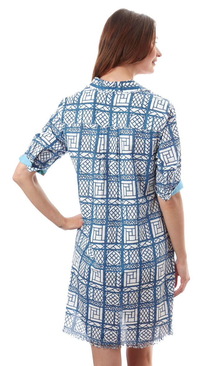 Dizzy-Lizzie Chatham Dress - Navy White Wicker Print available at Barbara Katz