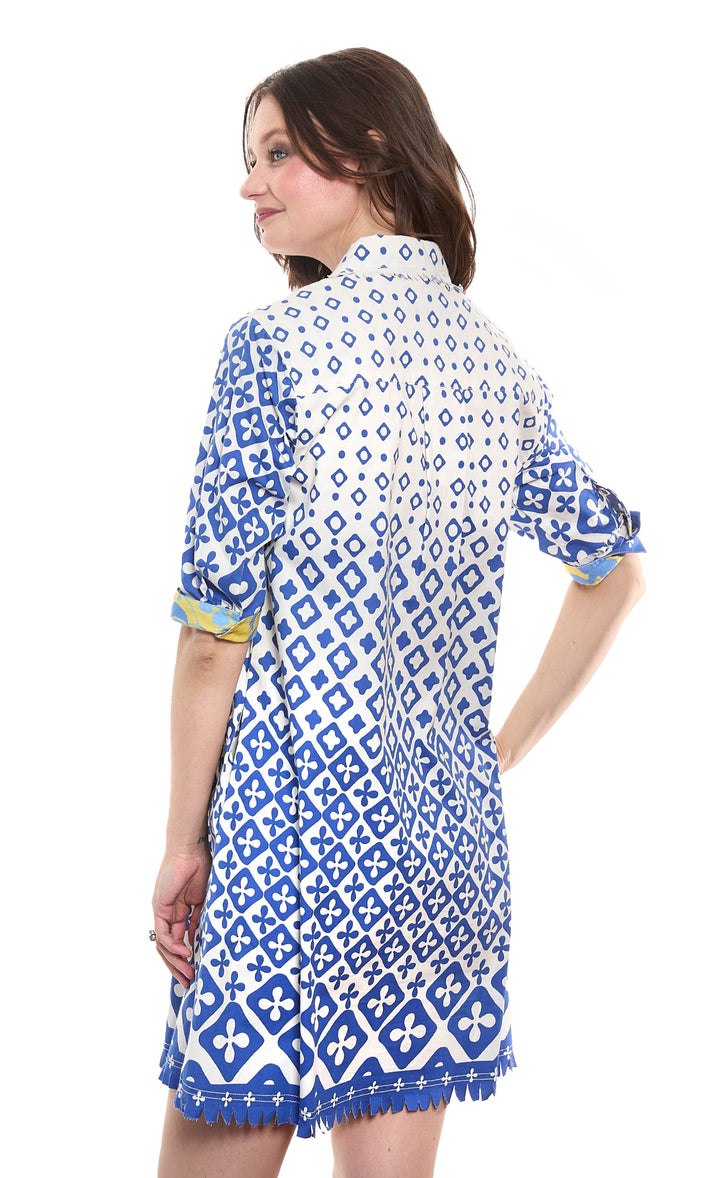 Dizzy-Lizzie Chatham Dress - French Blue and White Engineered Print available at Barbara Katz