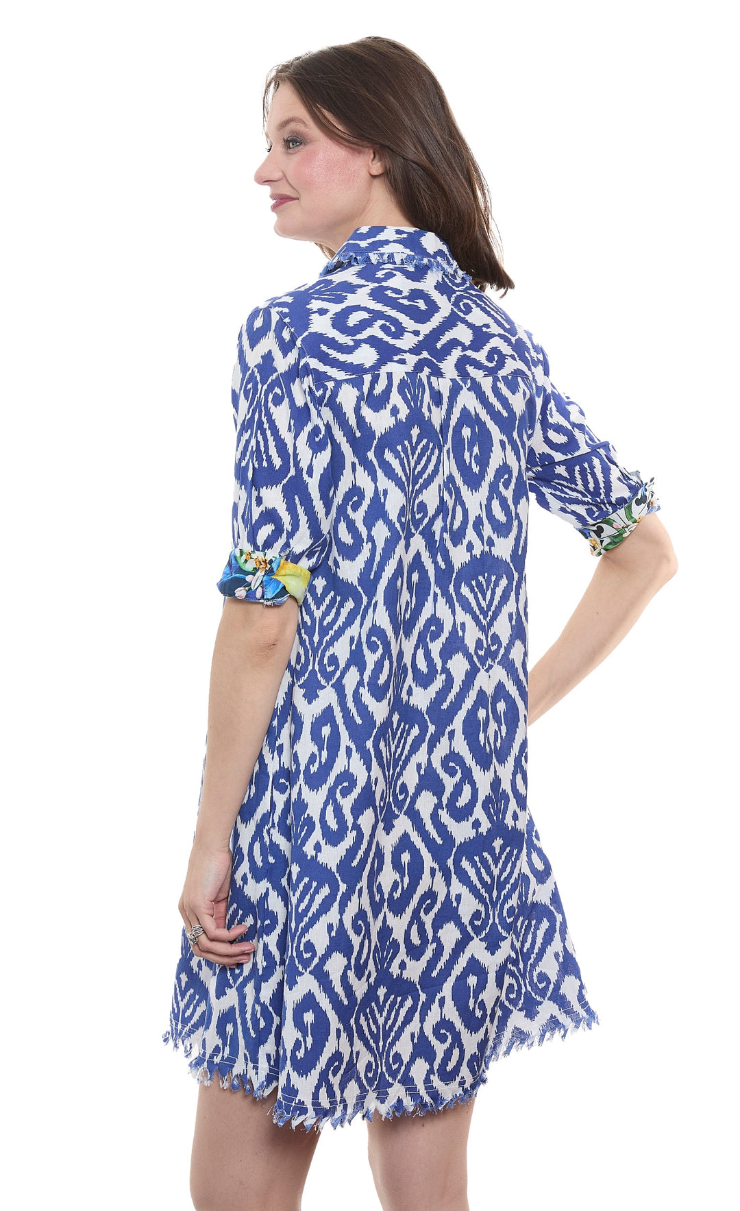 Dizzy-Lizzie Chatham Dress in Navy White Ikat available at Barbara Katz