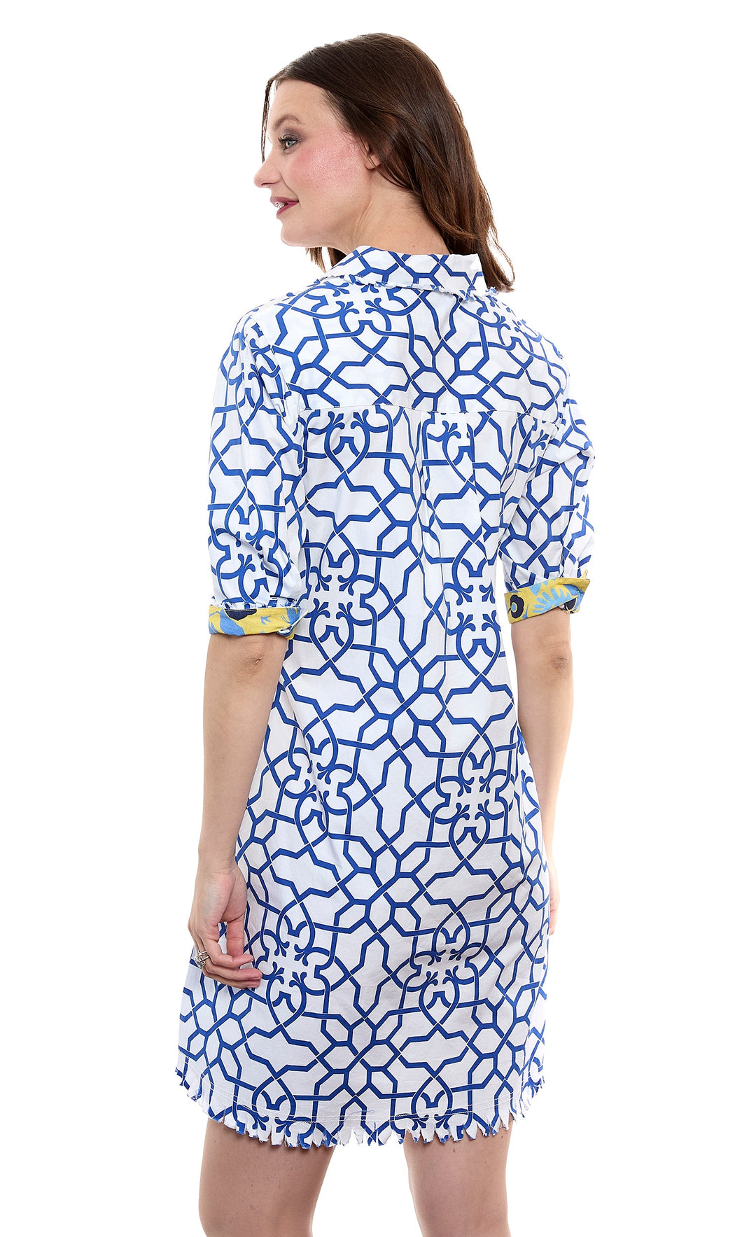 Dizzy-Lizzie Chatham Dress in Navy White Geo Print available at Barbara Katz