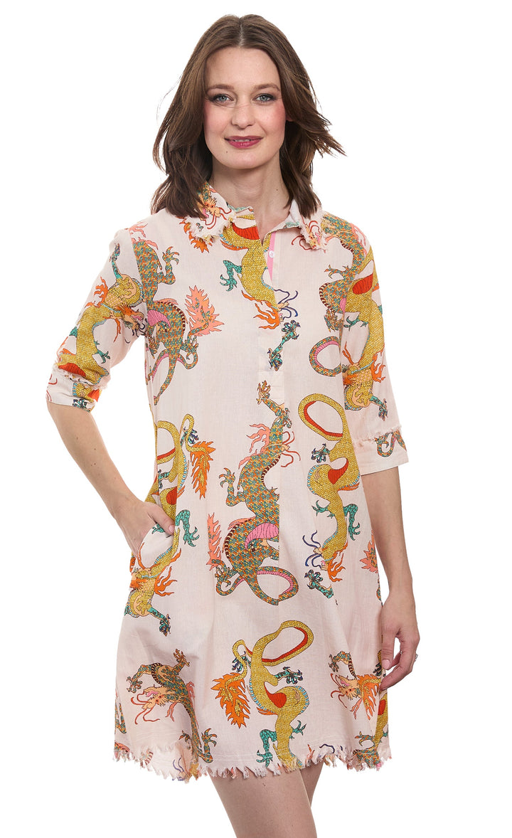 Dizzy-Lizzie Chatham Dress in Natural Ground Dragon Print available at Barbara Katz