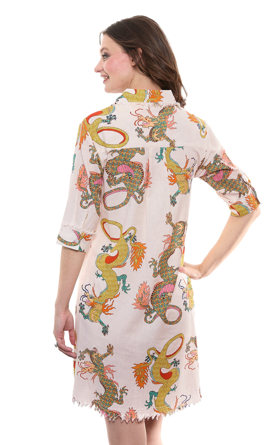 Dizzy-Lizzie Chatham Dress in Natural Ground Dragon Print available at Barbara Katz