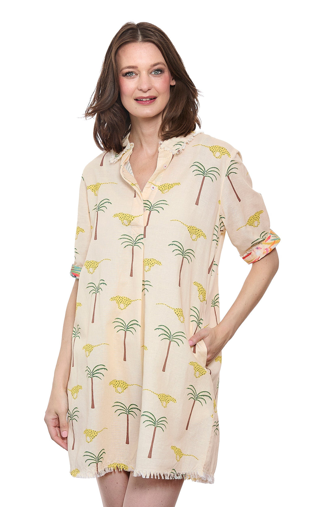 Dizzy-Lizzie Chatham Dress - Cheetahs and Palm Trees Print available at Barbara Katz