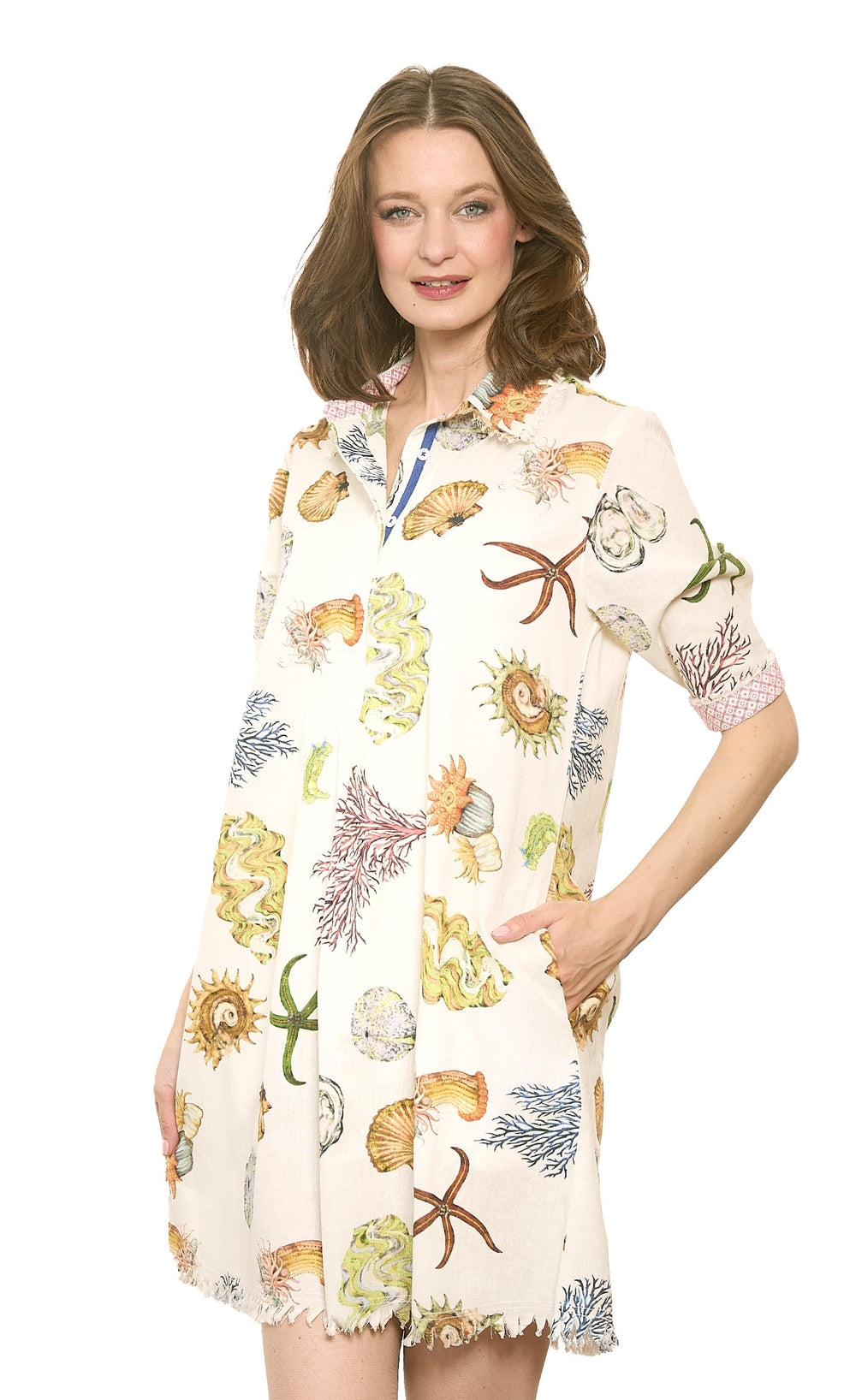 Dizzy-Lizzie Chatham Dress in Ivory Seashell Print available at Barbara Katz