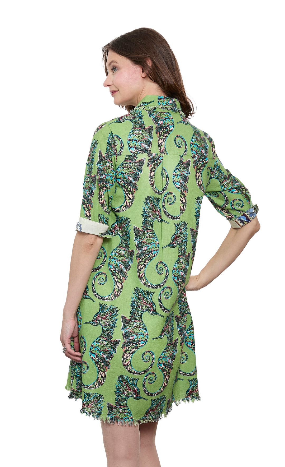 Dizzy-Lizzie Chatham Dress in Green Seahorse Print available at Barbara Katz