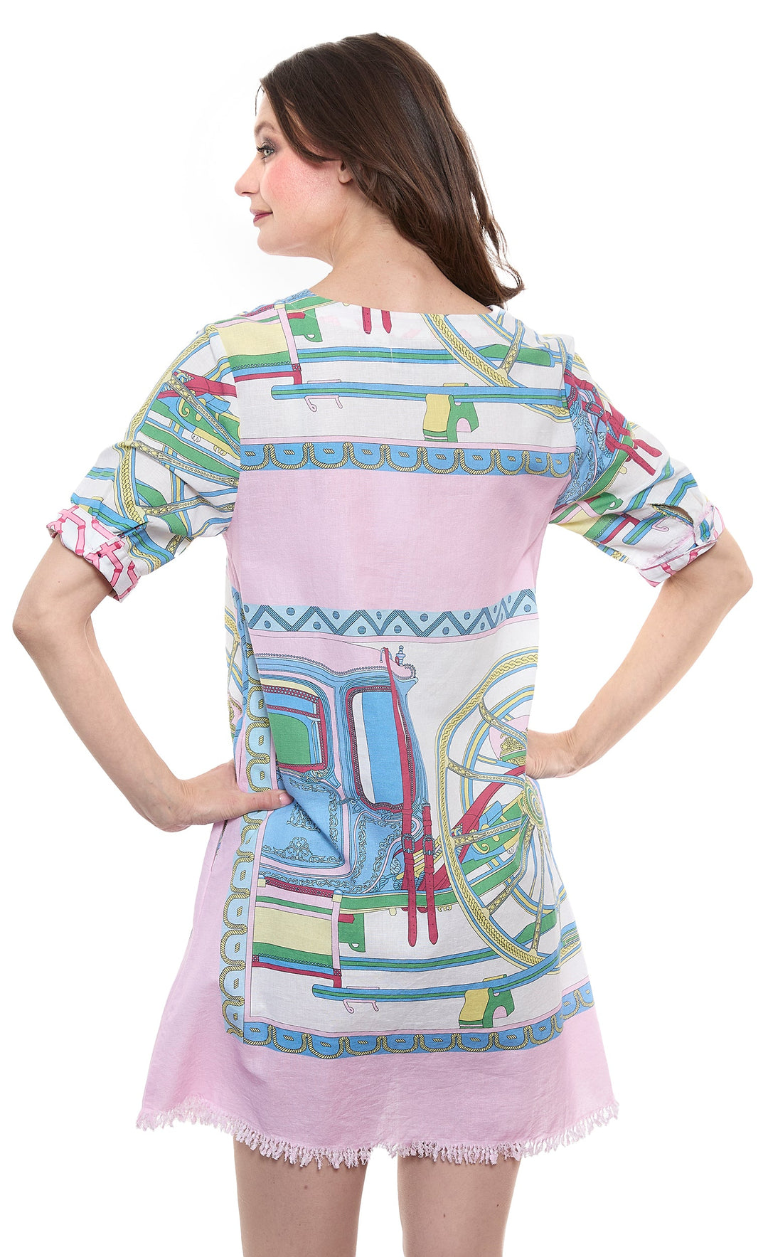 Dizzy-Lizzie V Neck Dress - Pink Coach Print available at Barbara Katz