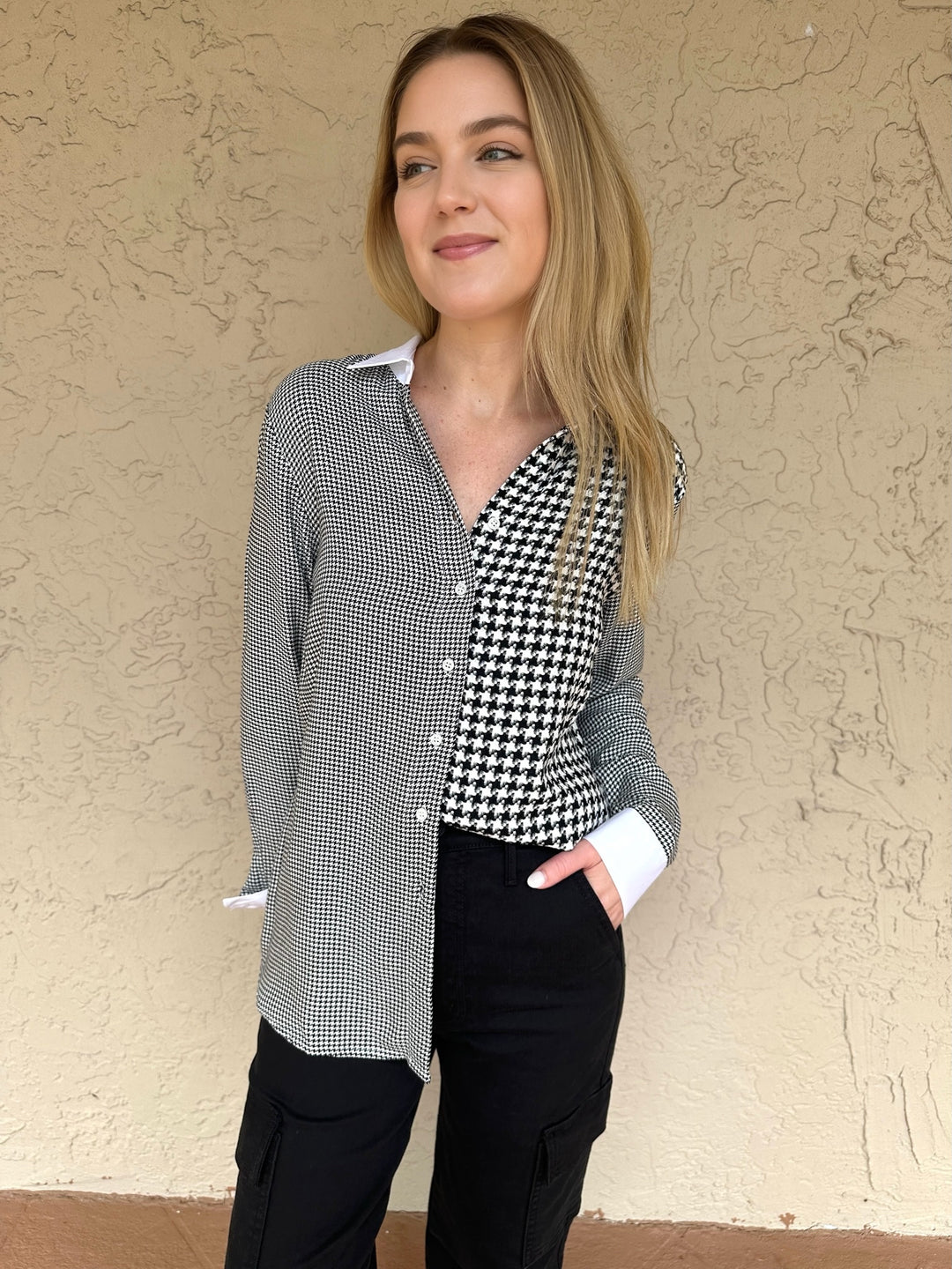 Houndstooth Block Blouse