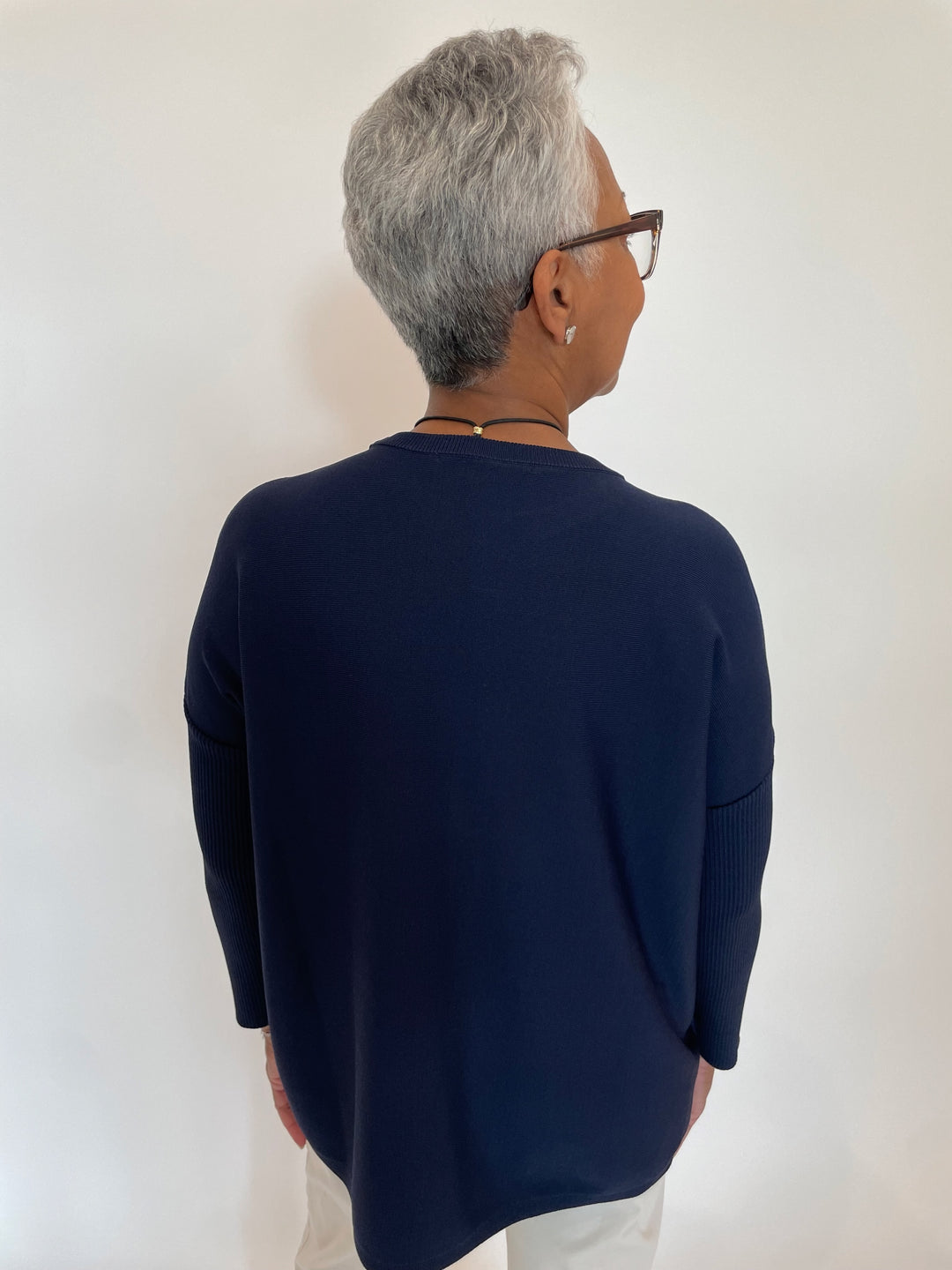 Billie Wendy Knit Boxy Sweater in Navy available at Barbara Katz
