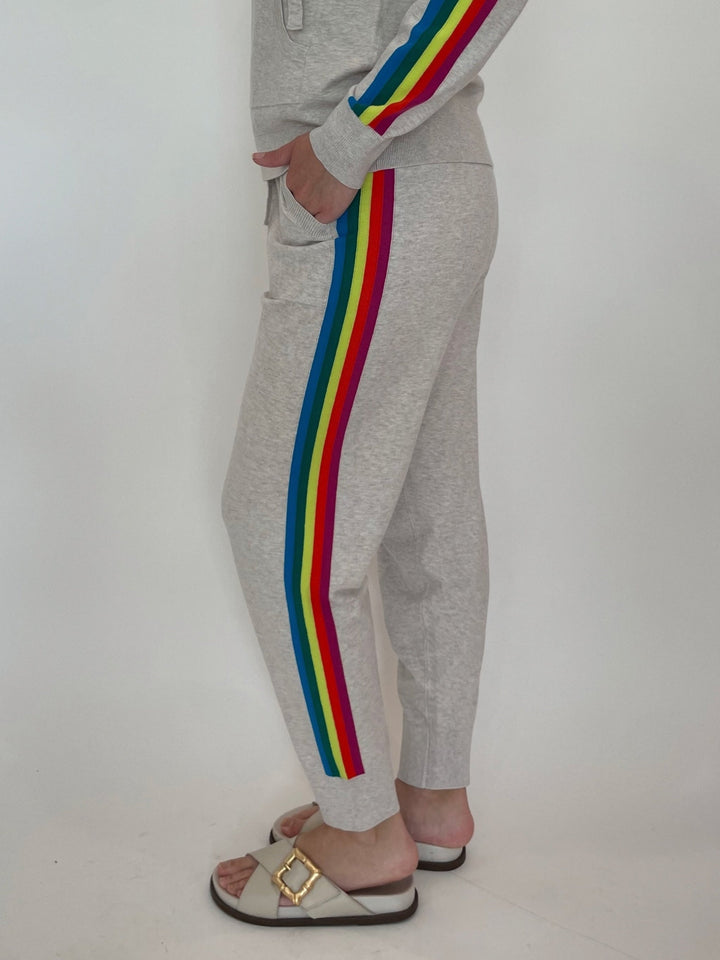 J Society Rainbow Striped Joggers in Flax available at Barbara Katz