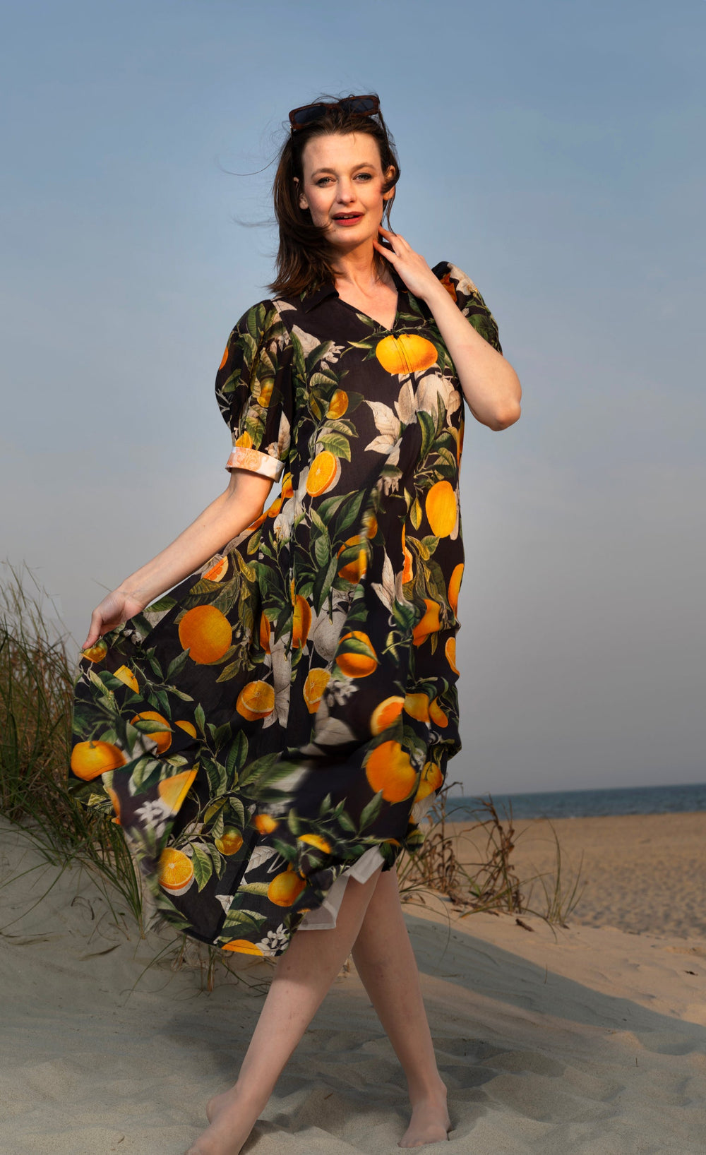 Dizzy-Lizzie Montauk Dress in Citrus Print available at Barbara Katz