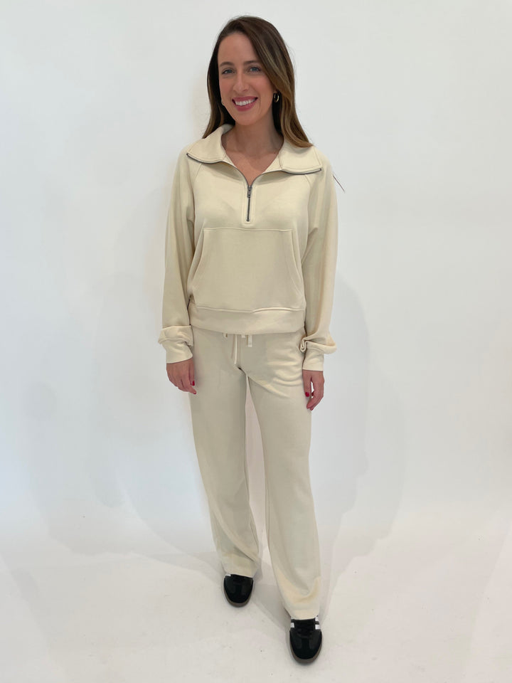 BK Nina Half-Zip Sweatshirt in Alpaca paired with matching BK Roci Sweatpants in Alpaca available at Barbara Katz