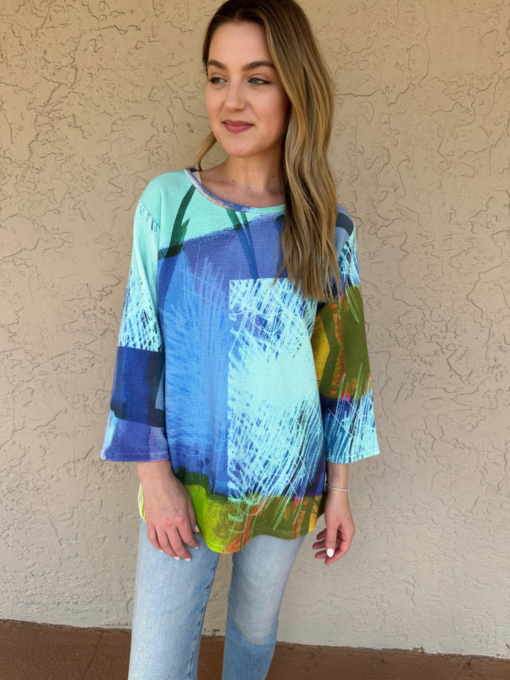 Andrea Geer Thermal Knit Aline Top - Blue Print