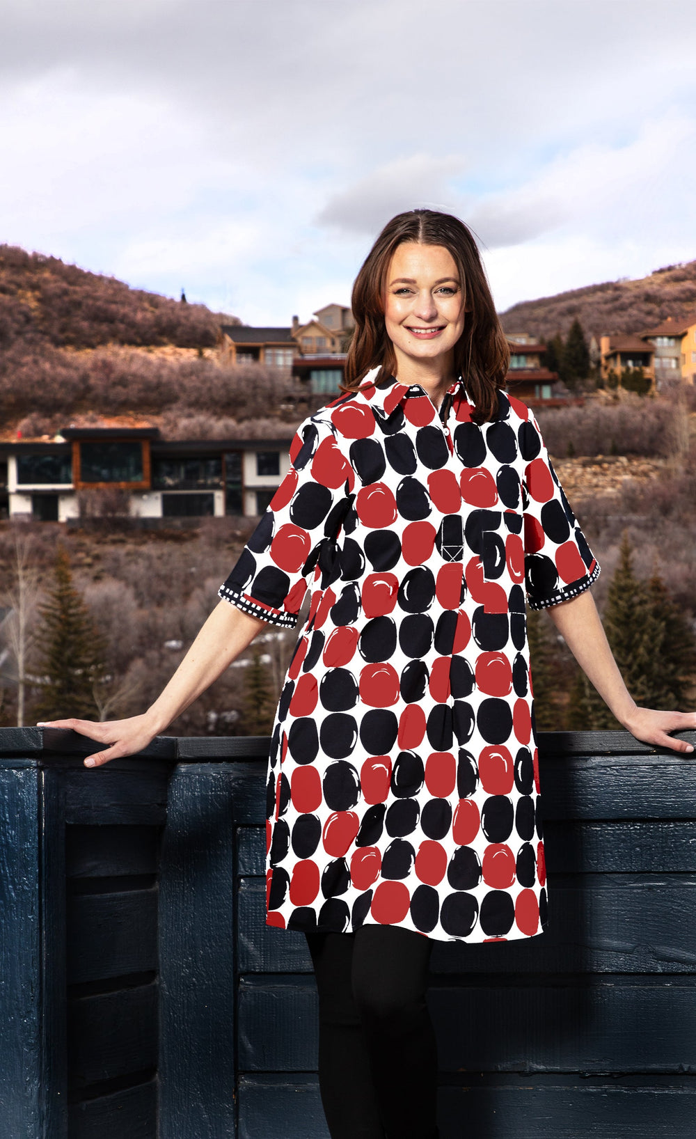 Dizzy-Lizzie Monterey Dress - Red Black Big Dot available at Barbara Katz