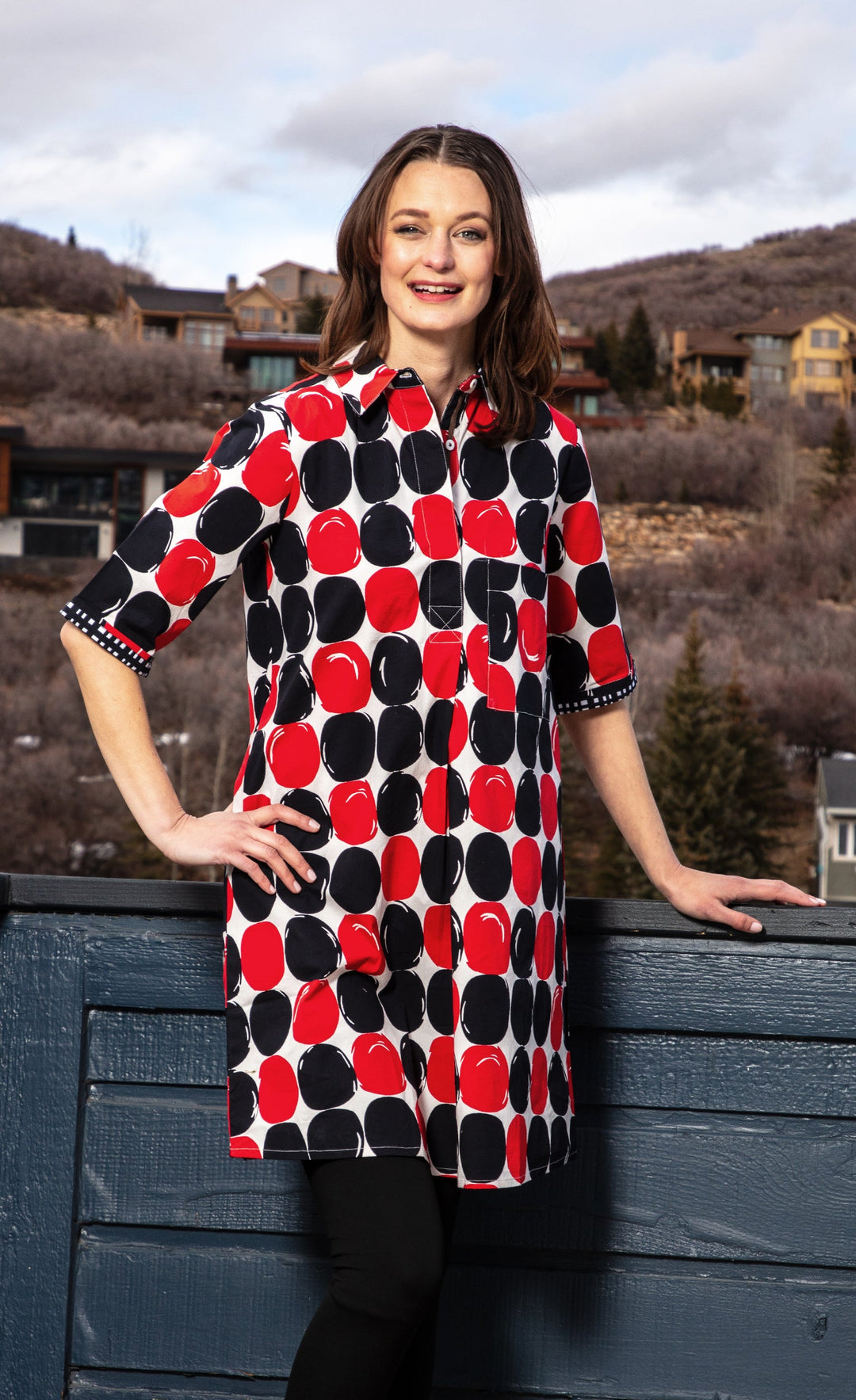 Dizzy-Lizzie Monterey Dress - Red Black Big Dot available at Barbara Katz