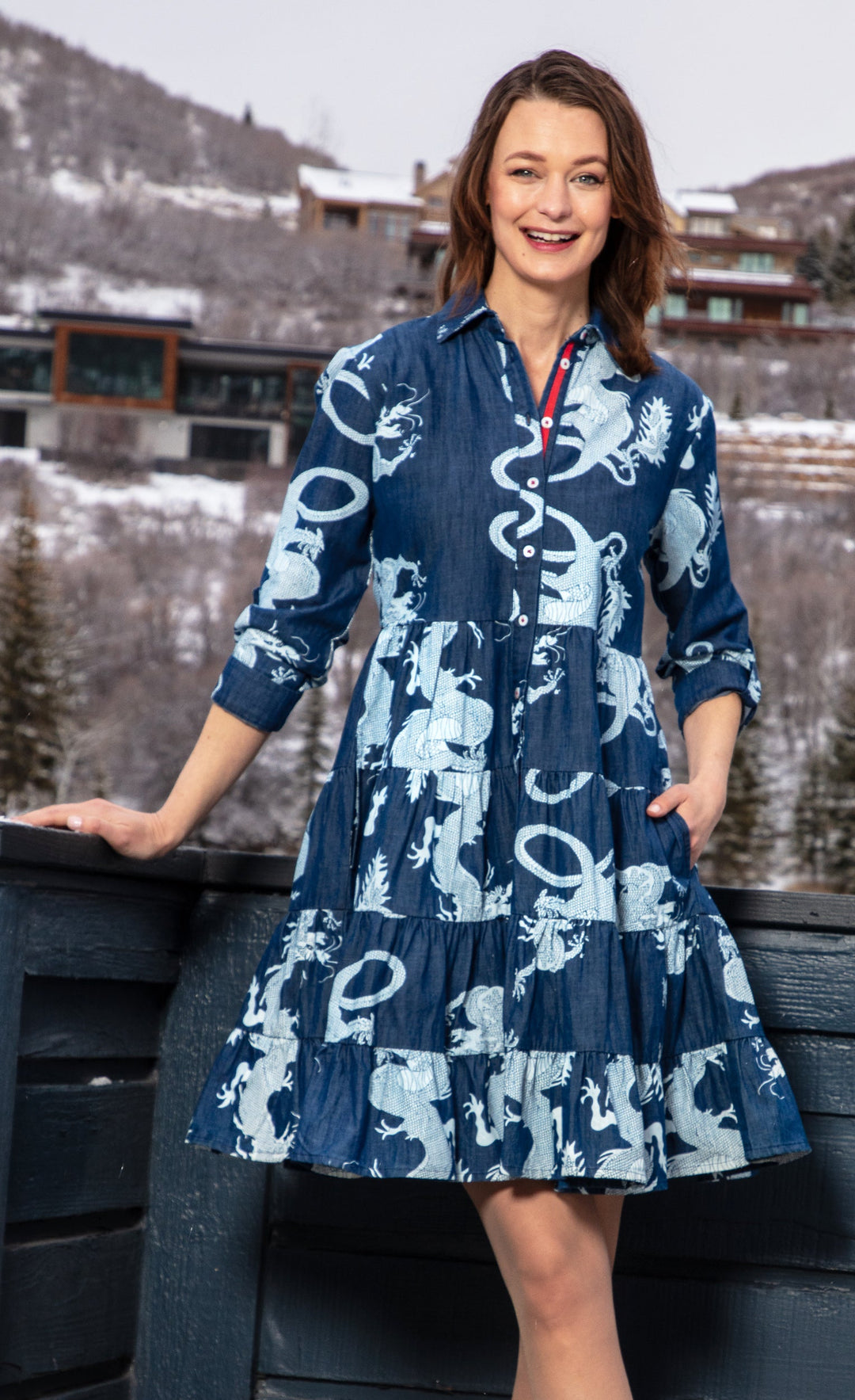 Dizzy-Lizzie Delray Dress - Denim Dragon available at Barbara Katz