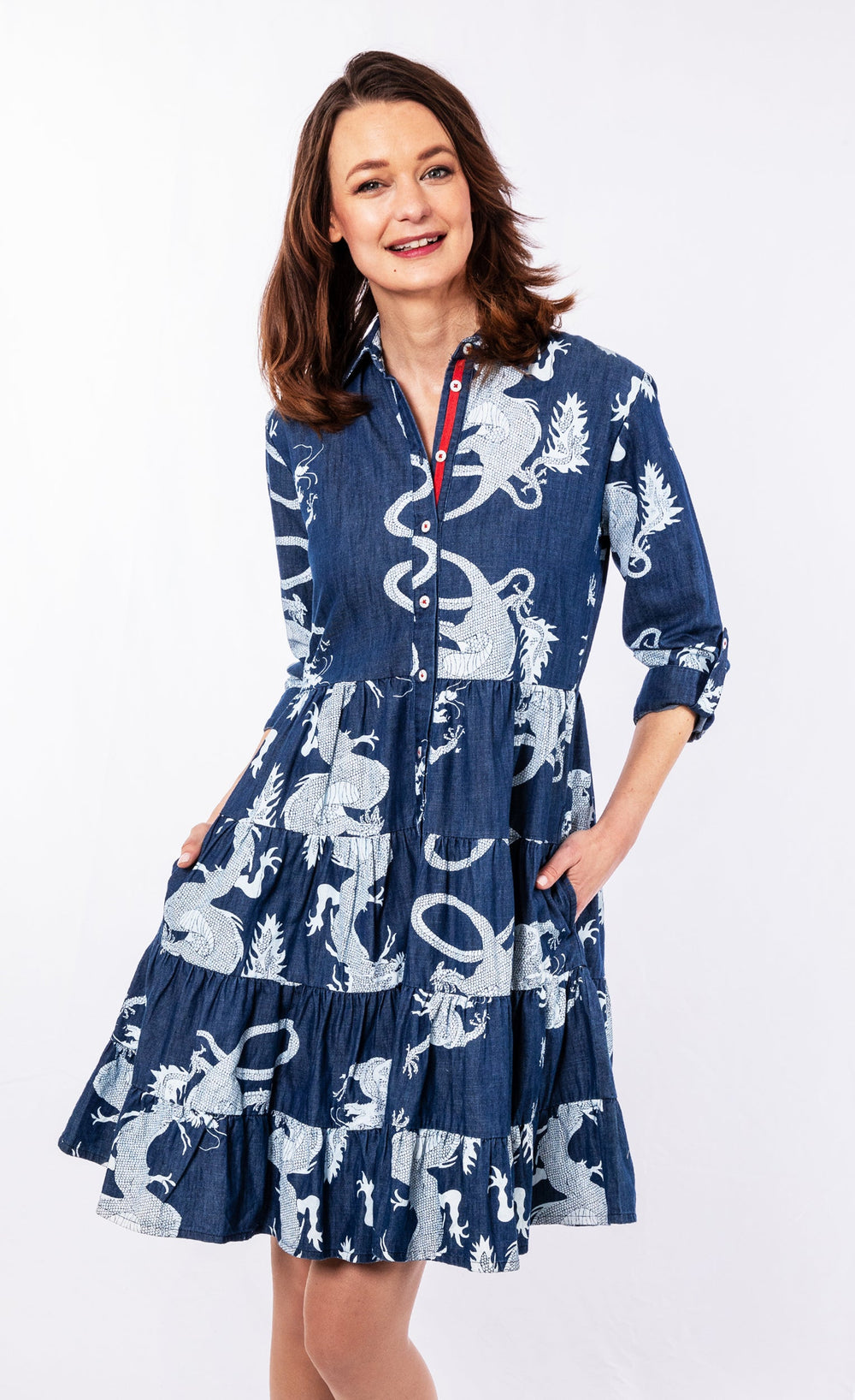 Dizzy-Lizzie Delray Dress - Denim Dragon available at Barbara Katz