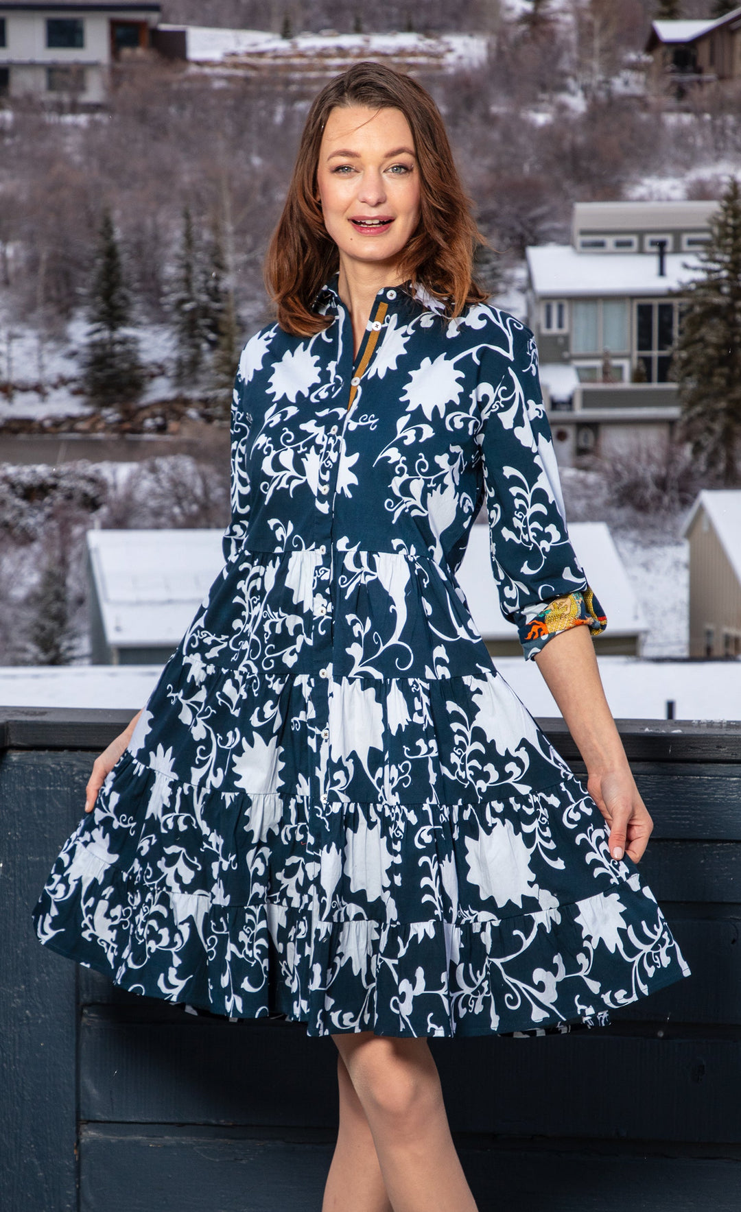 Dizzy-Lizzie Delray Dress - Navy White Silhouette Floral available at Barbara Katz