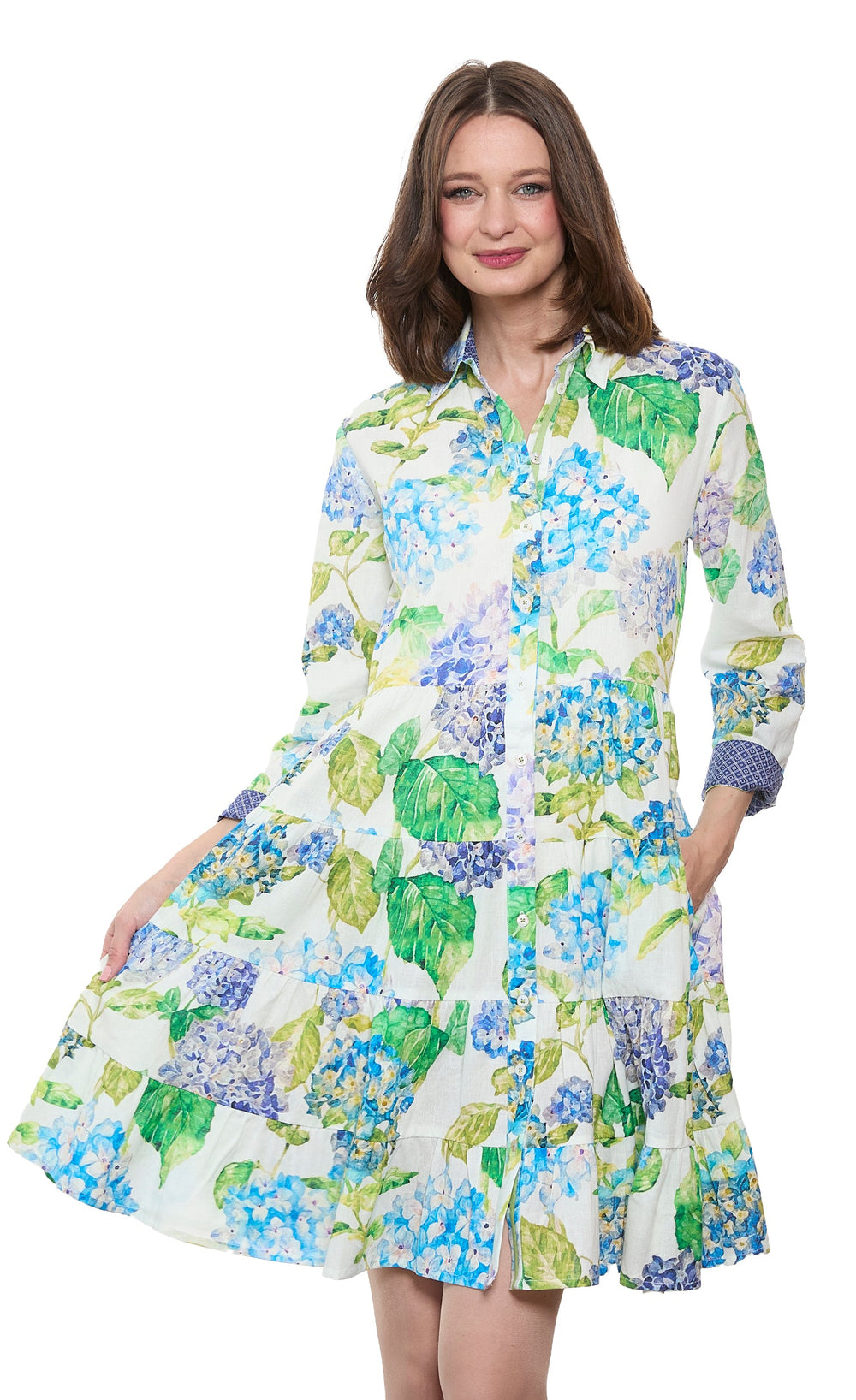Dizzy-Lizzie Delray Dress in Hydrangeas Print available at Barbara Katz