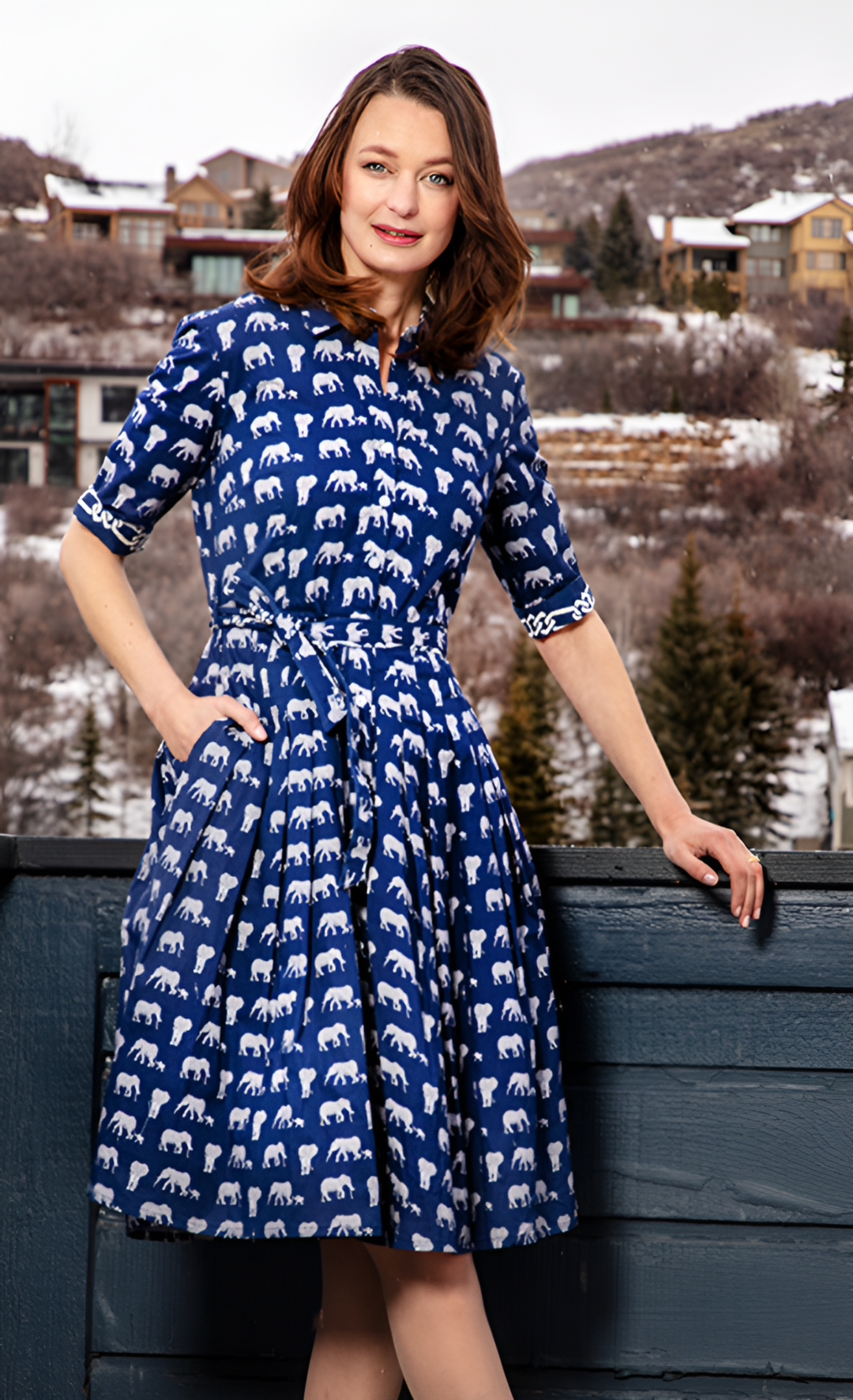 Dizzy-Lizzie Mrs. Maisel Dress - Navy with Baby Elephants available at Barbara Katz