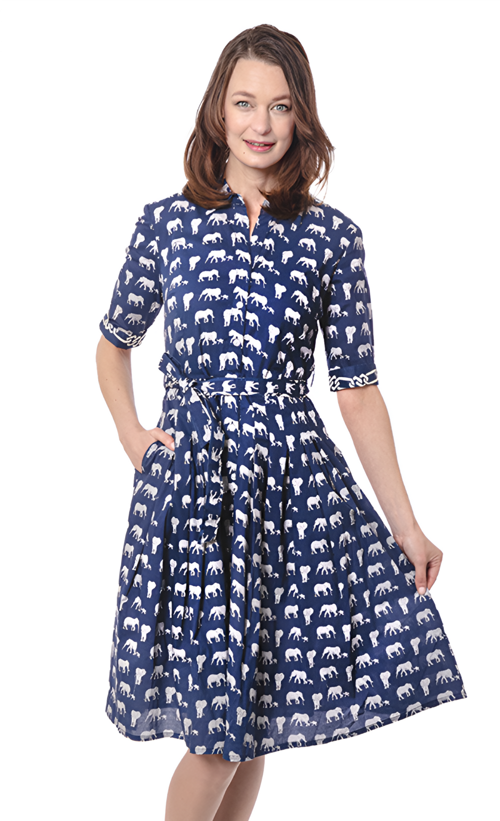 Dizzy-Lizzie Mrs. Maisel Dress - Navy with Baby Elephants available at Barbara Katz