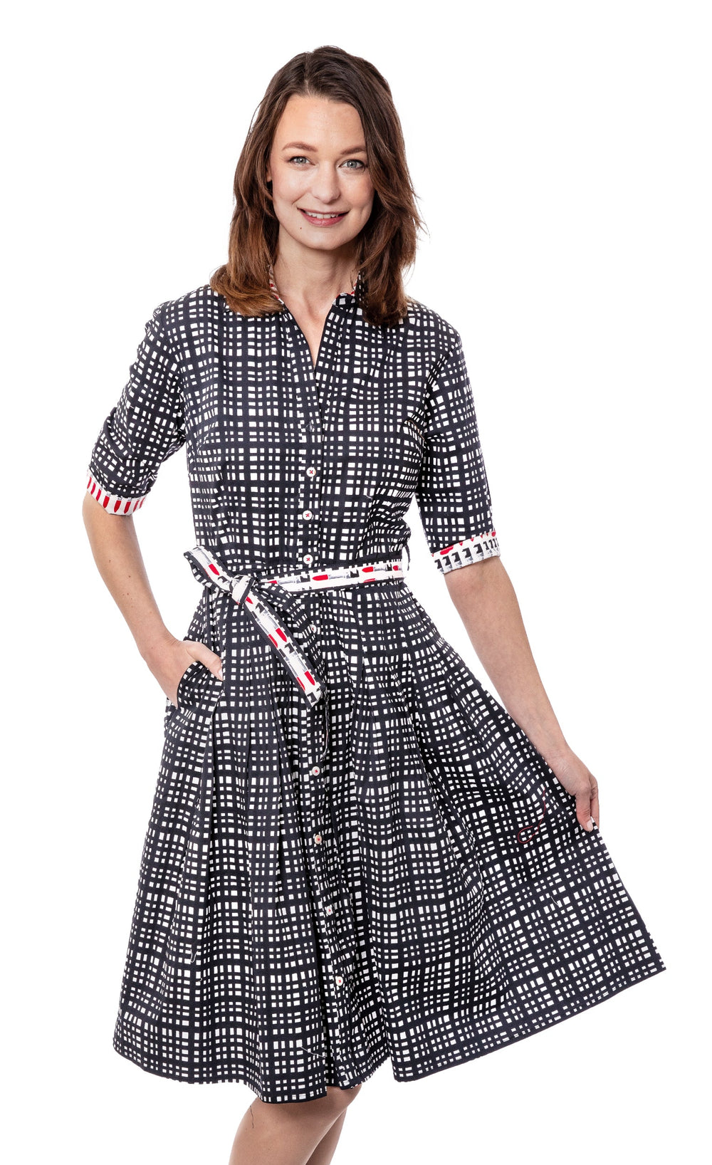 Dizzy-Lizzie Mrs Maisel Dress - Black and White Grid Print available at Barbara Katz