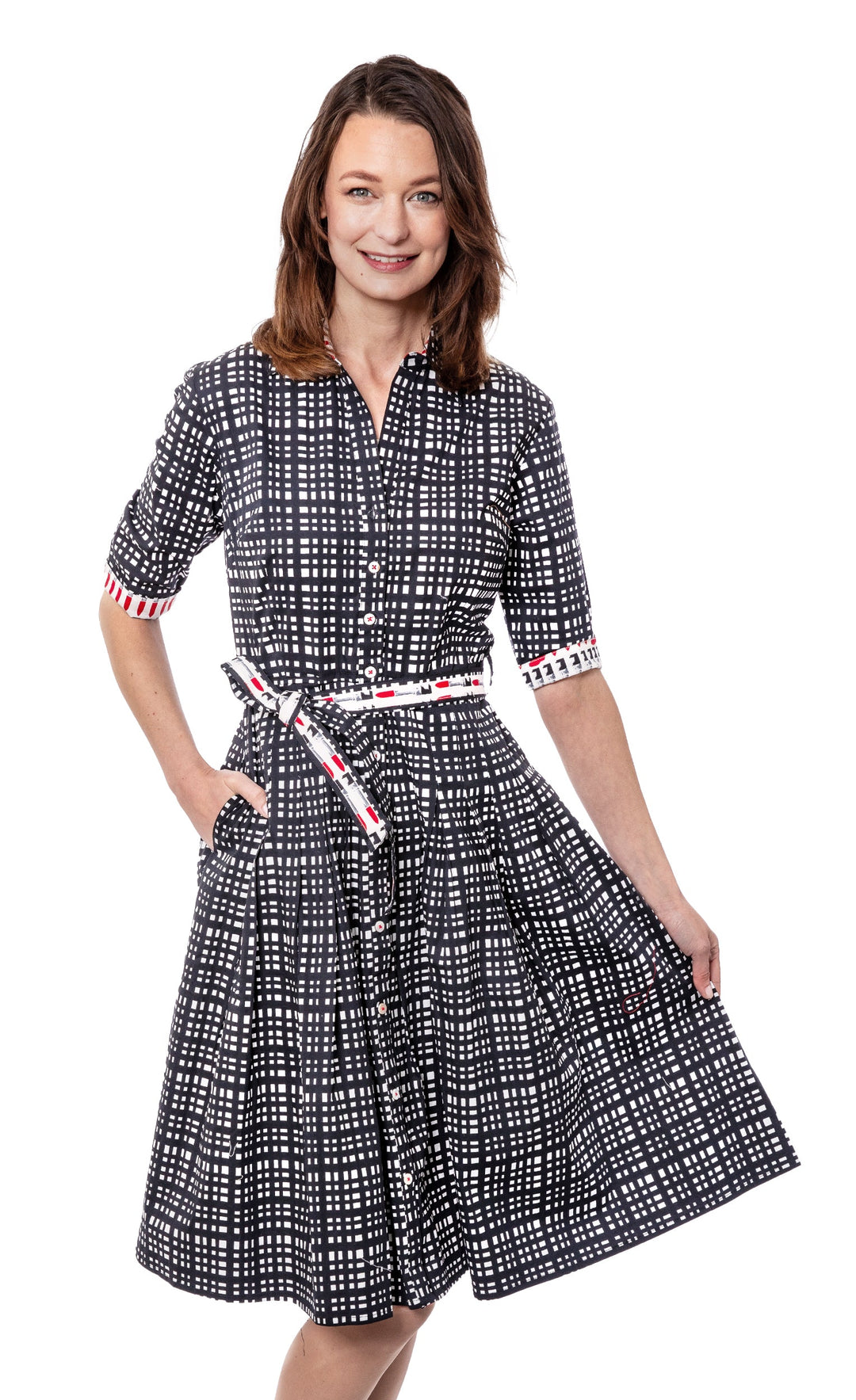 Dizzy-Lizzie Mrs Maisel Dress - Black and White Grid Print available at Barbara Katz