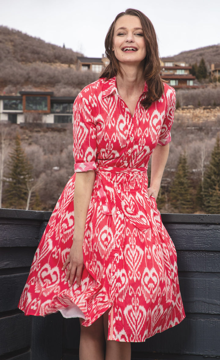 Dizzy-Lizzie Mrs Maisel Dress - Pink White Ikat available at Barbara Katz