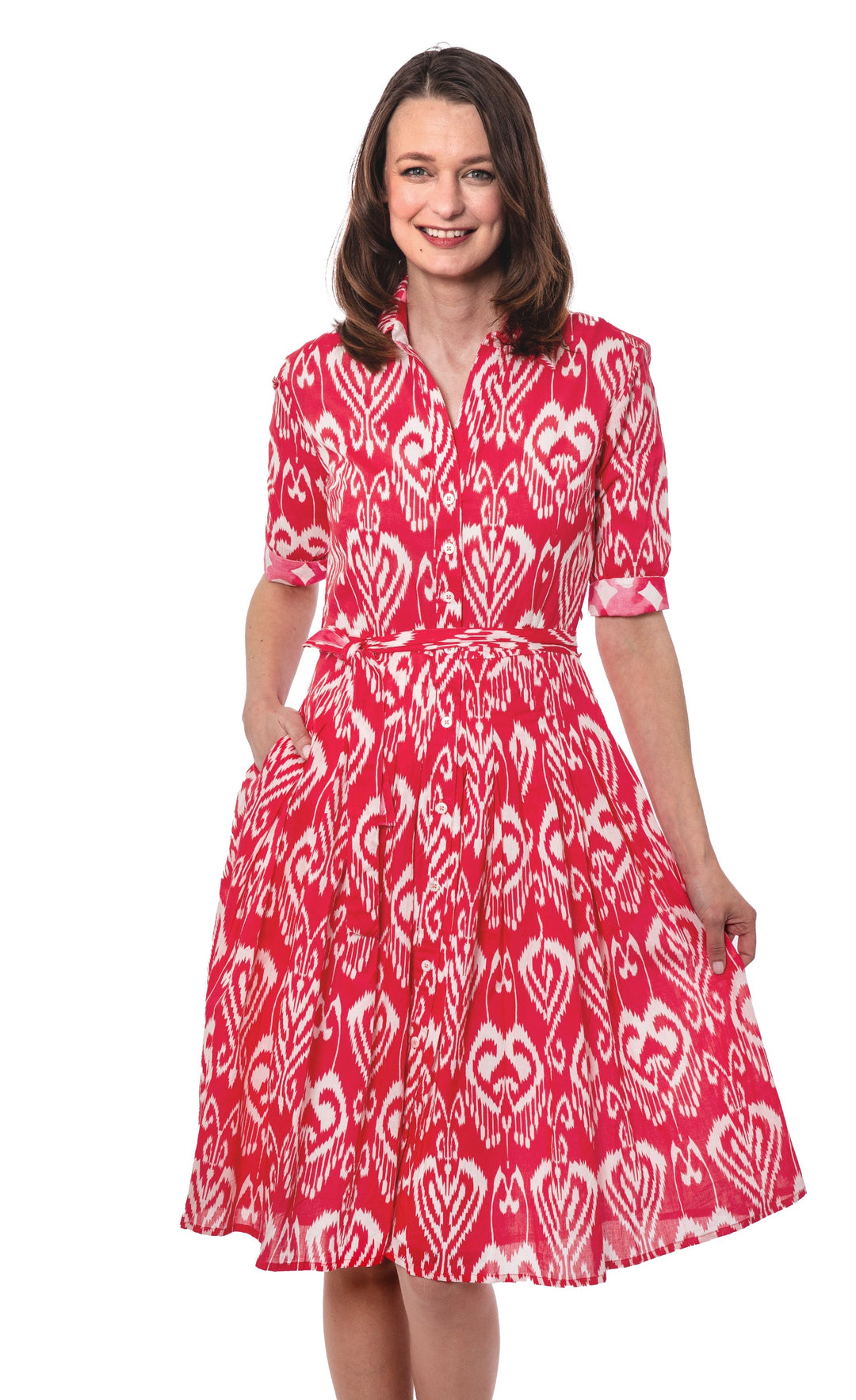 Dizzy-Lizzie Mrs Maisel Dress - Pink White Ikat available at Barbara Katz