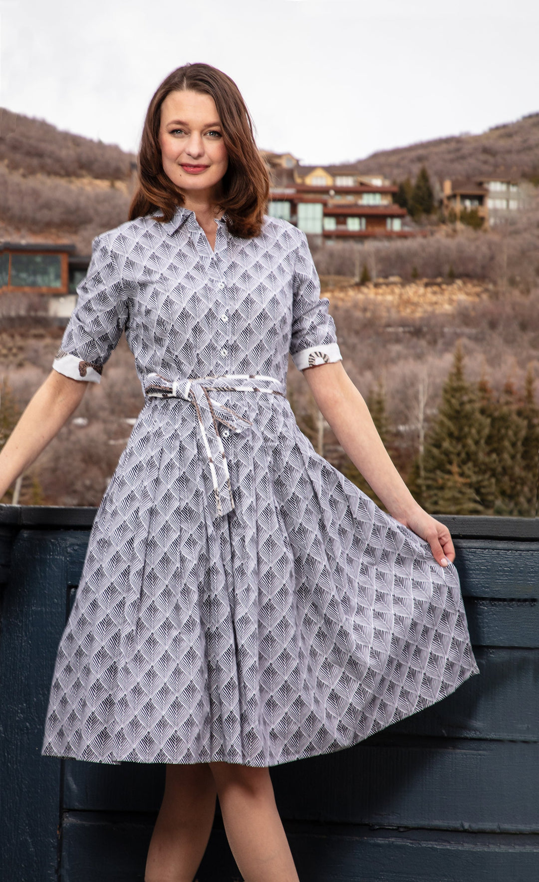 Dizzy-Lizzie Mrs Maisel Dress - Black White Geometric available at Barbara Katz