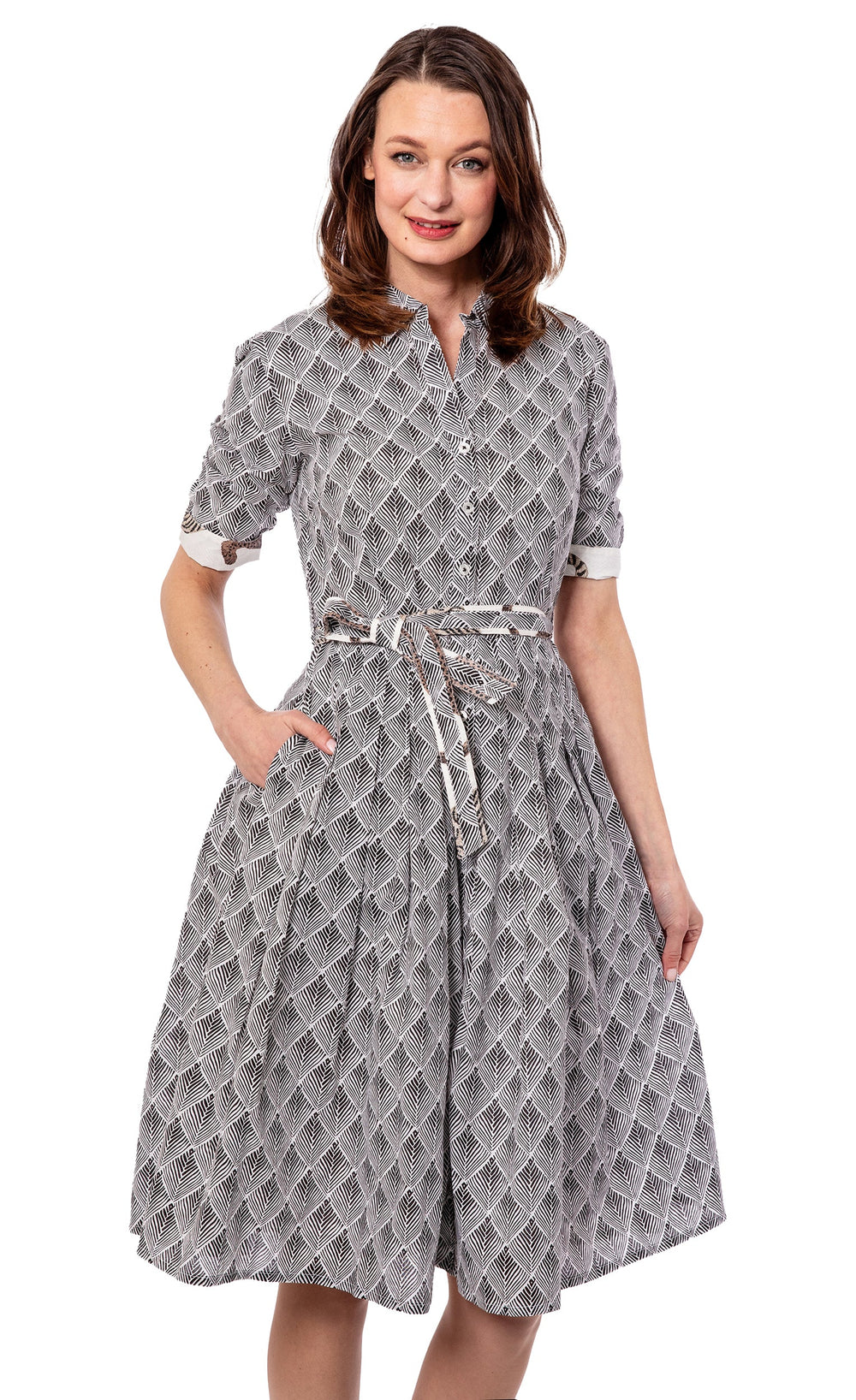 Dizzy-Lizzie Mrs Maisel Dress - Black White Geometric available at Barbara Katz