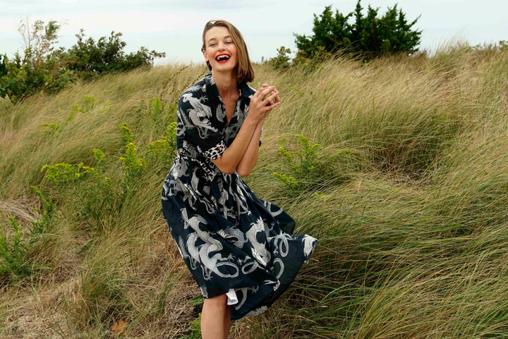 Dizzy-Lizzie Mrs Maisel Dress - Black Iconic Print available at Barbara Katz