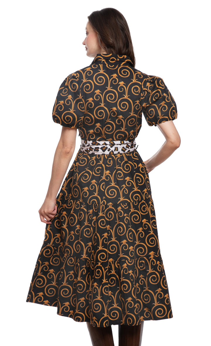 Dizzy-Lizzie Litchfield Dress - Black and Gold Swirl Print available at Barbara Katz