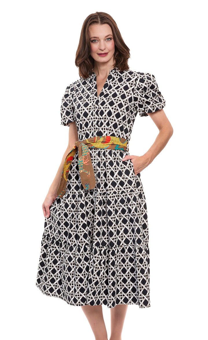 Dizzy-Lizzie Litchfield Dress - Black and White Wicker Print available at Barbara Katz