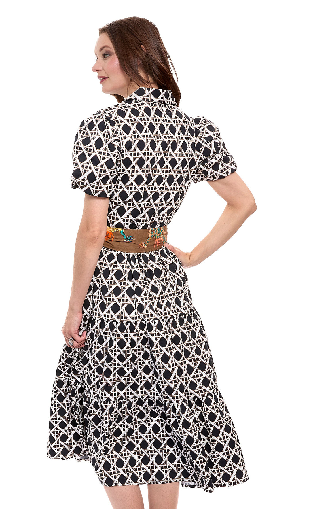 Dizzy-Lizzie Litchfield Dress - Black and White Wicker Print available at Barbara Katz