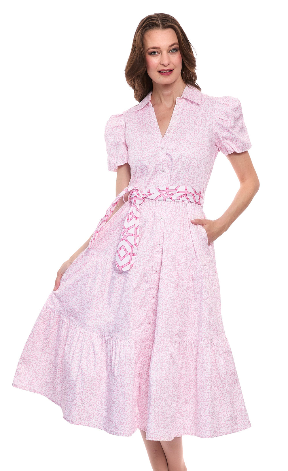 Dizzy-Lizzie Litchfield Dress - Pink White Swirl Print available at Barbara Katz