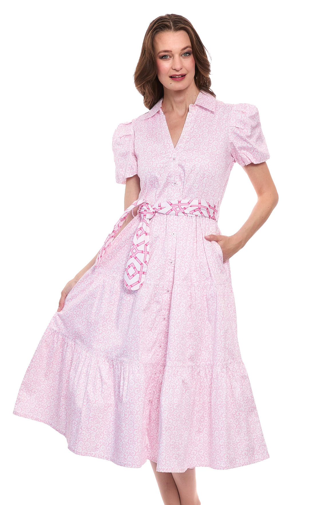 Dizzy-Lizzie Litchfield Dress - Pink White Swirl Print available at Barbara Katz