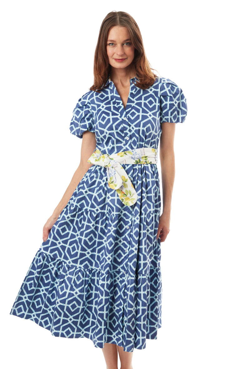 Dizzy-Lizzie Litchfield Dress - Navy White Geometric Print available at Barbara Katz