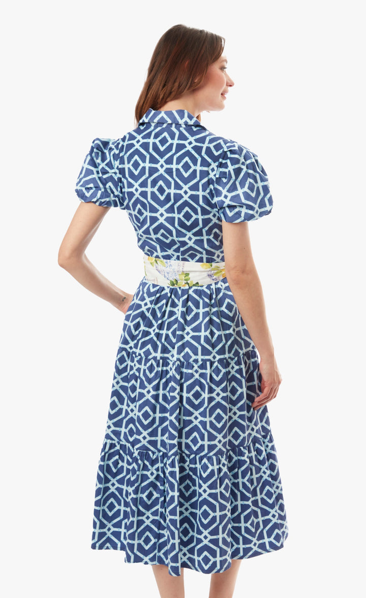 Dizzy-Lizzie Litchfield Dress - Navy White Geometric Print available at Barbara Katz