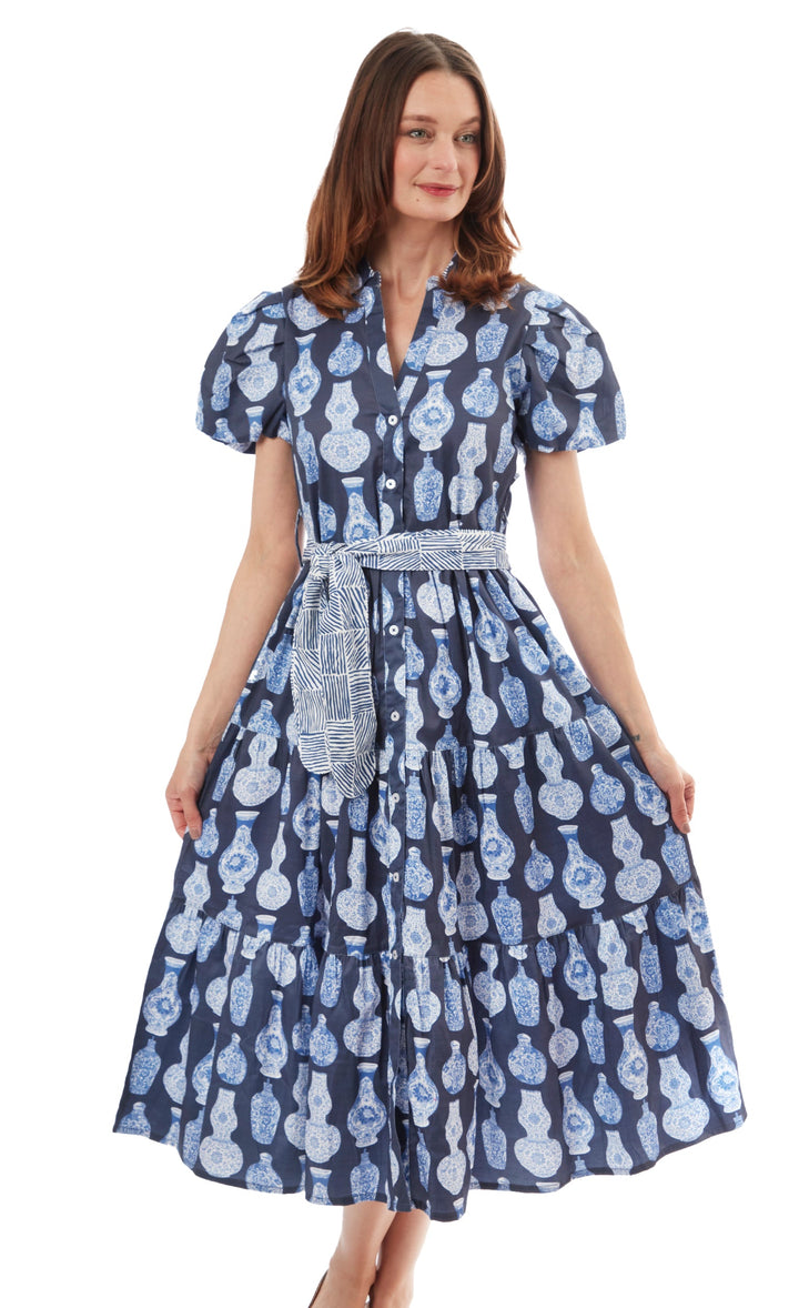 Dizzy-Lizzie Litchfield Dress - Blue White Chinoiserie Print available at Barbara Katz